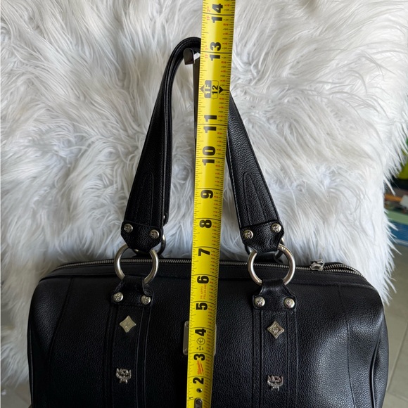 MCM Black Leather Barrel Satchel with Gold Accent Plate - Picture 11 of 12